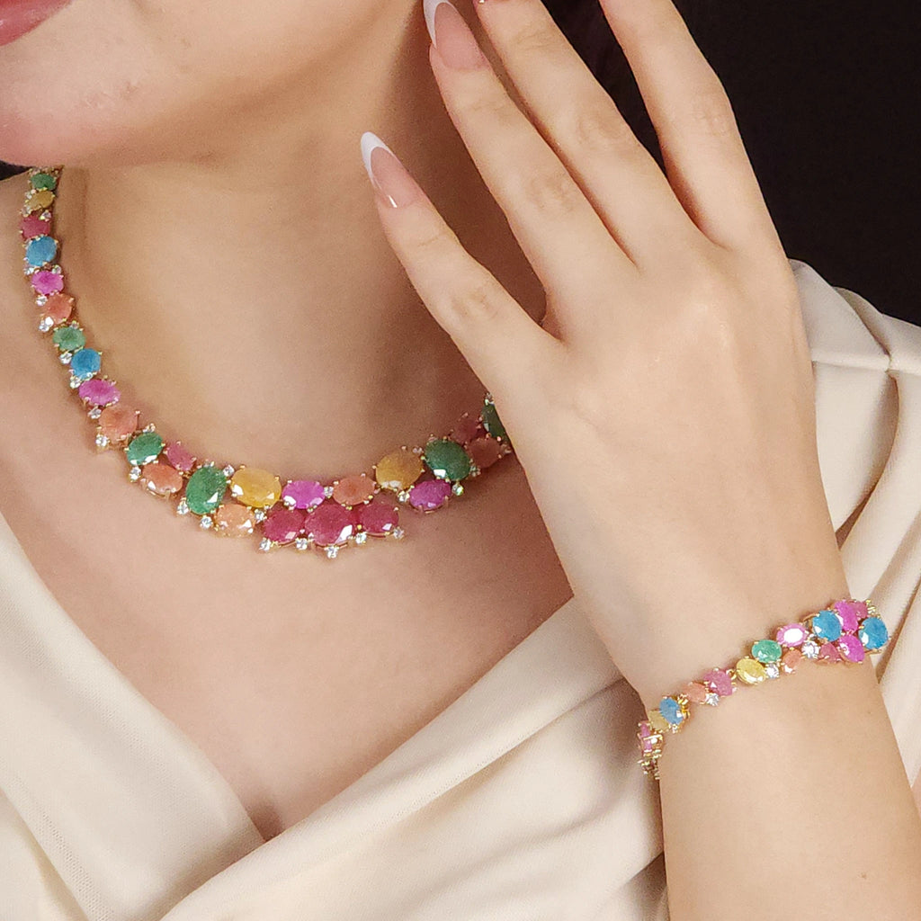طقم كبير فاخر من الأحجار الملونة Luxurious colorful stones jewelry Big-set