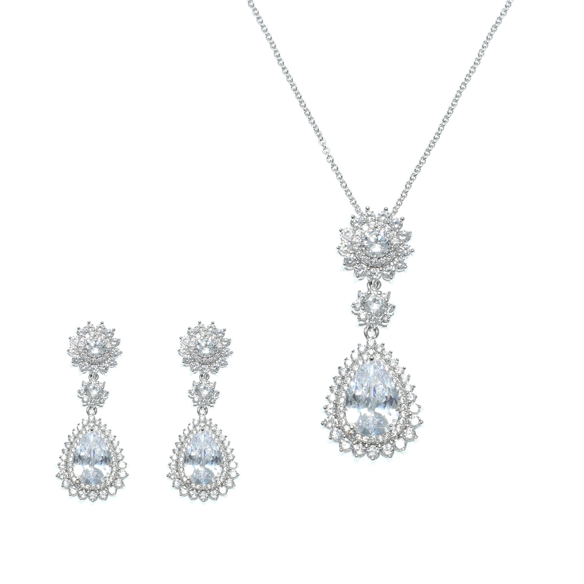 طقم مجوهرات  كلاسيكي بتصميم متدلٍ Classic Drop Bridal Jewelry Style set