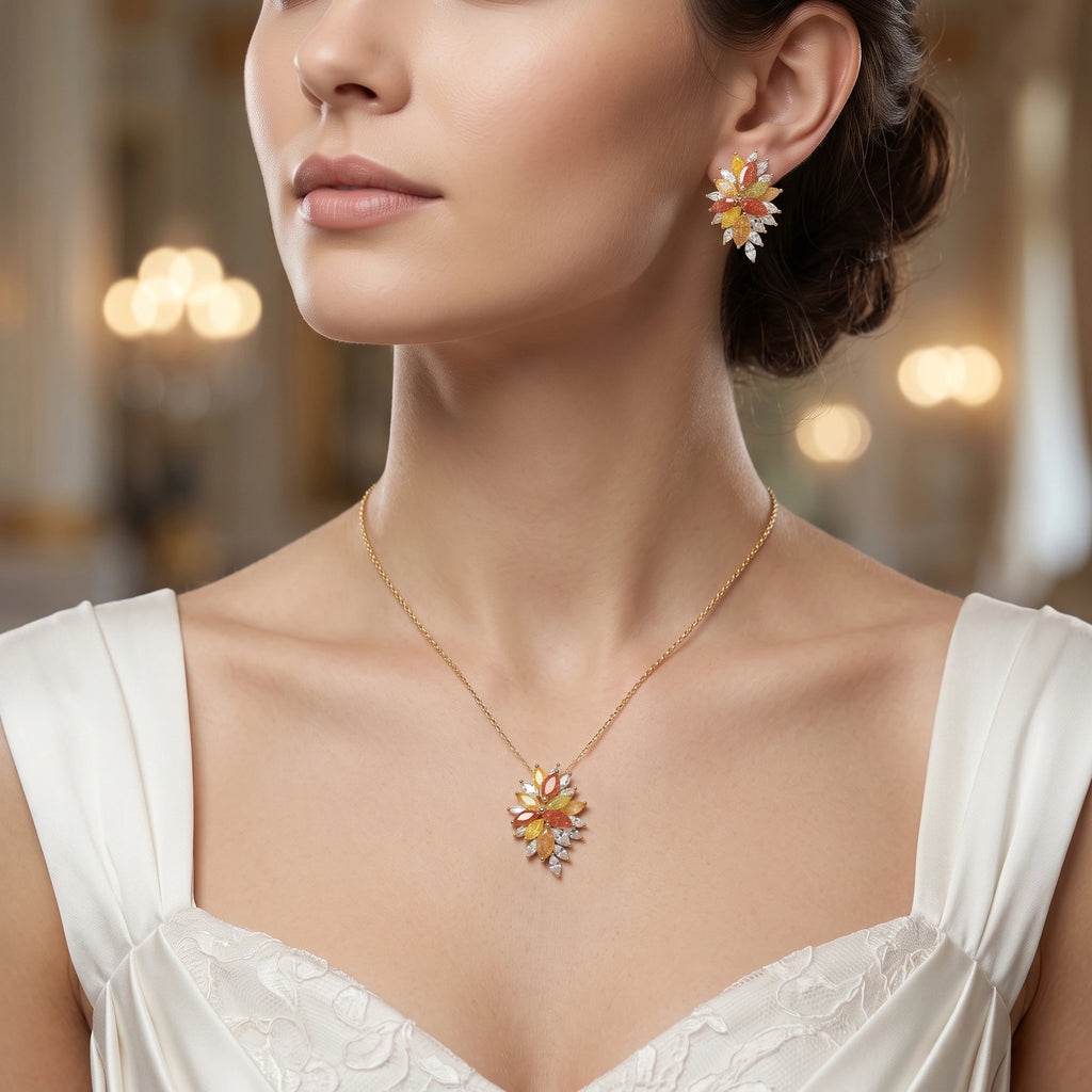 طقم بنقشة مجموعات الزهور بألوان الباستيل الزركون الكيوبك Pastel Floral Cluster Motif