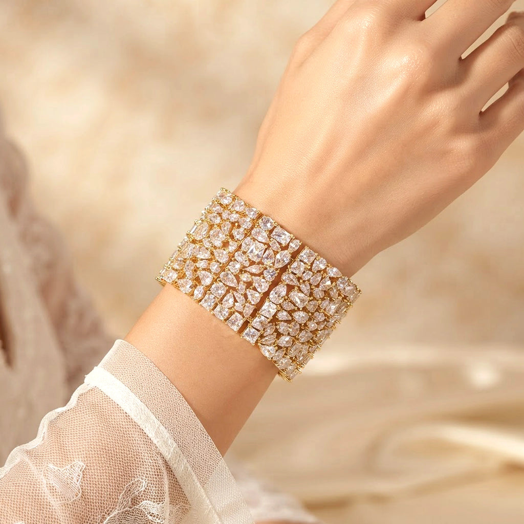 سوار مفتوح مرصع ببلورات متنوعة Mixed Crystal Cuff Bracelet