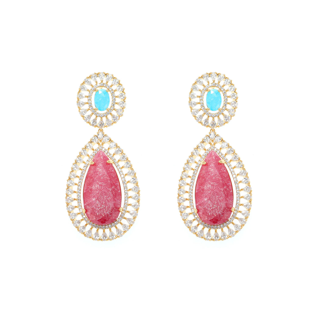 طقم كبير مرصَّع باحجار الزيركون الكيوبِك الملون الفاخر Big set embellished with premium, colorful cubic zirconia stones.