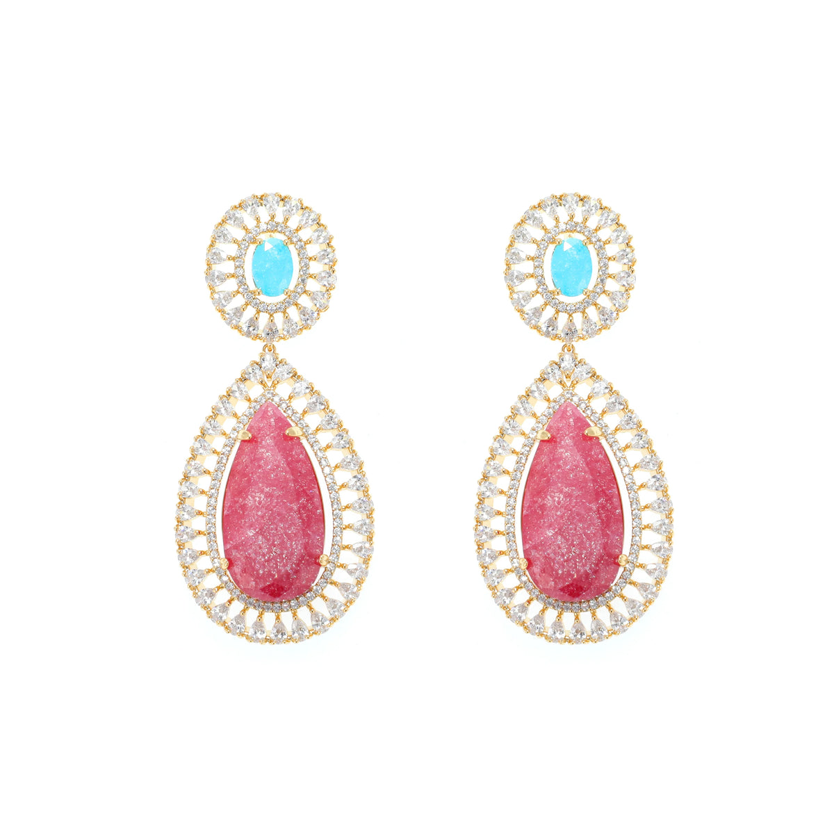 طقم كبير مرصَّع باحجار الزيركون الكيوبِك الملون الفاخر Big set embellished with premium, colorful cubic zirconia stones.