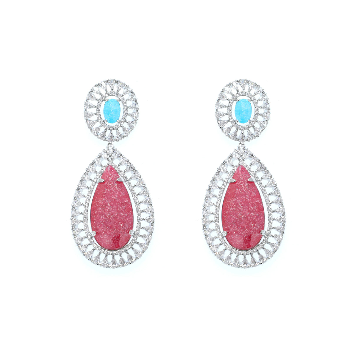 طقم كبير مرصَّع باحجار الزيركون الكيوبِك الملون الفاخر Big set embellished with premium, colorful cubic zirconia stones.